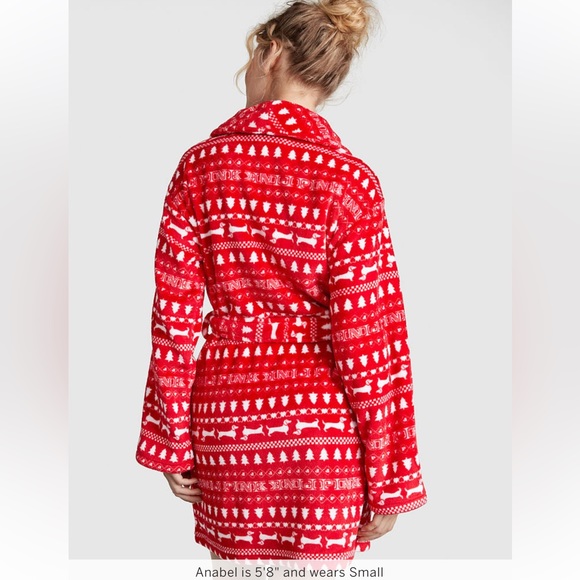 🆕 PINK VICTORIA’S SECRET SLEEP FLUFFY ROBE CHRISTMAS HOLIDAY MEDIUM/LARGE 8-14 - Picture 2 of 8